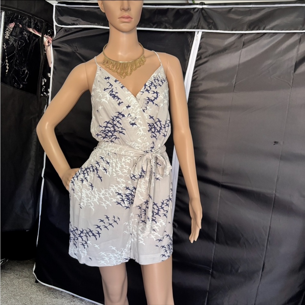 BCBGeneration Blue and White Halter Jumpsuit with Side Pockets